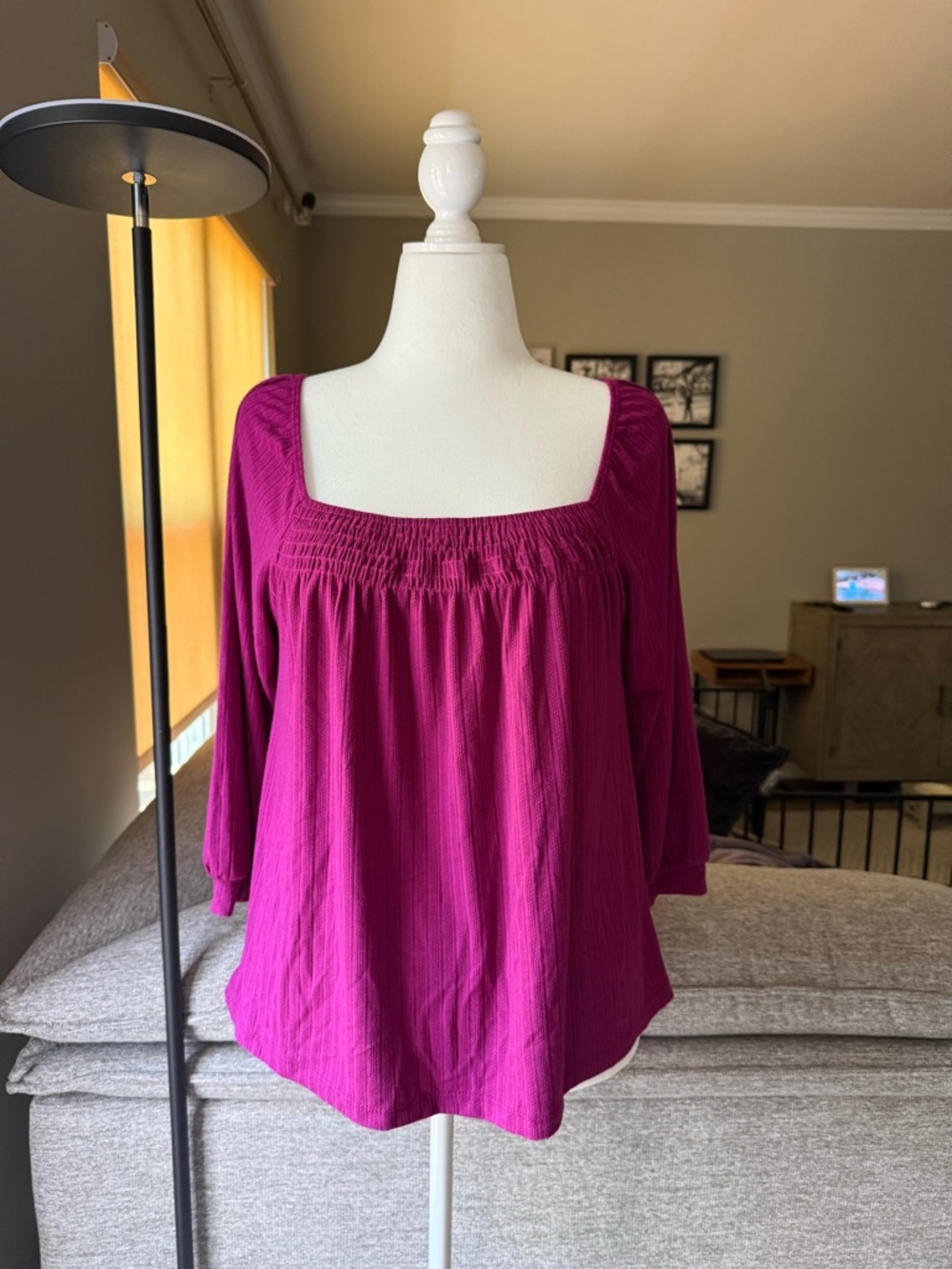 Staccato Fuchsia Square-Neck Peasant Blouse